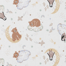 Tissu coton - Poopa blanc et vert de gris