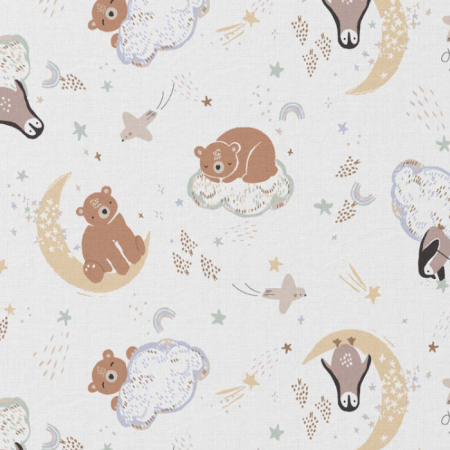 Tissu coton - Poopa blanc et vert de gris