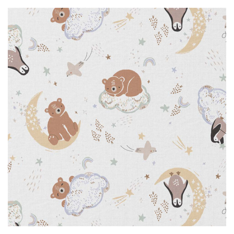 Tissu coton - Poopa blanc et vert de gris