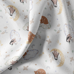 Tissu coton - Poopa blanc et vert de gris