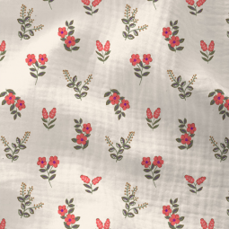 Tissu double gaze - Fergie écru et rouge