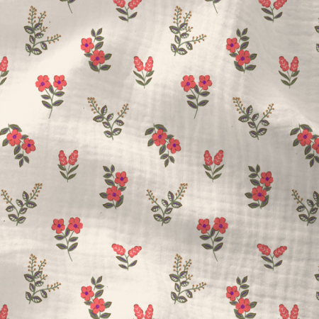 Tissu double gaze - Fergie écru et rouge