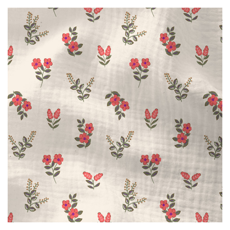 Tissu double gaze - Fergie écru et rouge