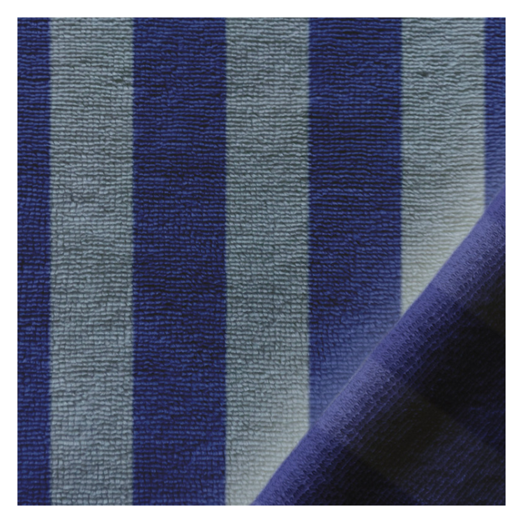 Tissu éponge Bambou velours - rayée baltique et indigo