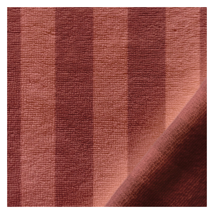 Tissu éponge Bambou velours - rayée marsala et paprika