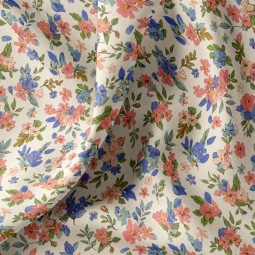 Tissu coton - Kaily écru et rose