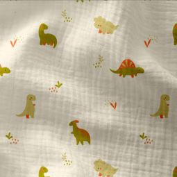 Tissu double gaze - Didi écru et orange