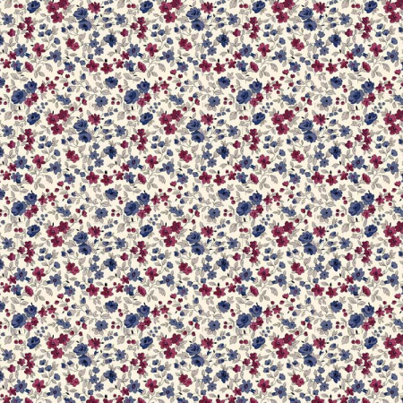 Tissu coton - Léonie bleu et rouge