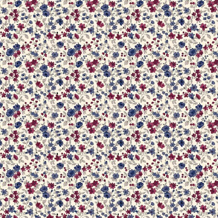 Tissu coton - Léonie bleu et rouge