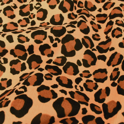 Tissu velours côtelé fin - Léopard saumon