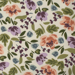 Tissu french terry - Fleurs blanc cassé