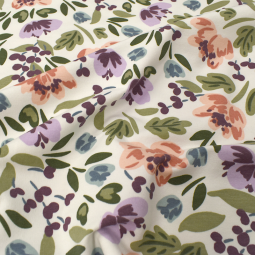 Tissu french terry - Fleurs blanc cassé