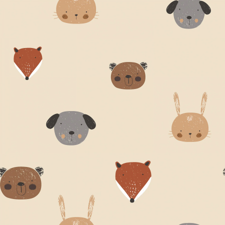 Tissu imperméable - Animaux beige