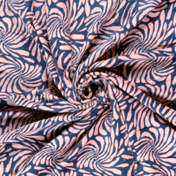 Tissu jersey velours - Feuillage rose marine