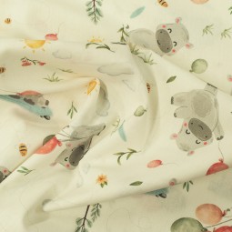 Tissu coton - Hippo en fleur