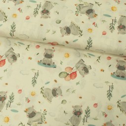 Tissu coton - Hippo en fleur