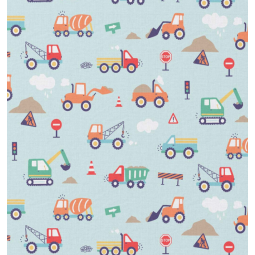 Tissu coton - Camions bleu orange