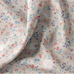 Tissu coton - Berries gris rouge