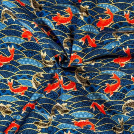 Tissu japonais - Naka 1750 - Carpes Bleu