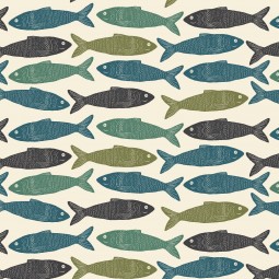 Tissu Cotton + Steel - Riverbank - Upstream trout