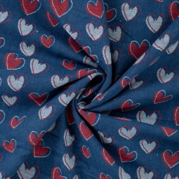 Tissu denim - Jacquard heart