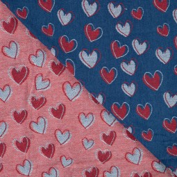 Tissu denim - Jacquard heart