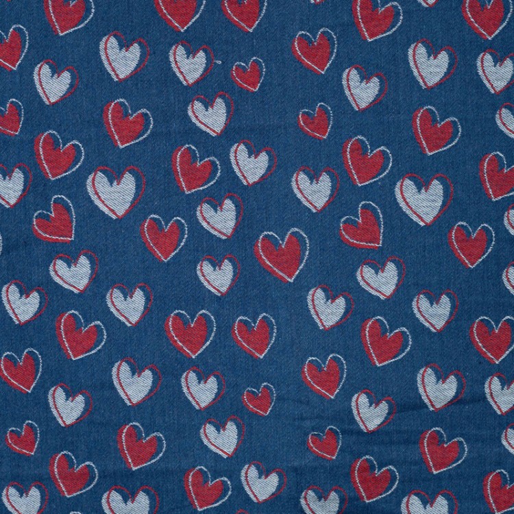 Tissu denim - Jacquard heart