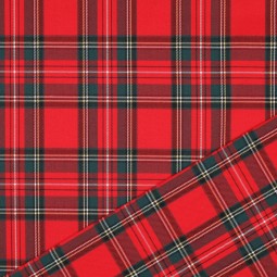 Tissu Polyester Viscose - Tartan Ecossais carreaux rouge