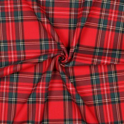 Tissu Polyester Viscose - Tartan Ecossais carreaux rouge