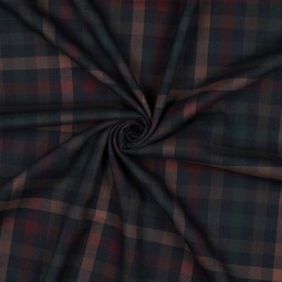 Tissu Polyester Viscose - Carreaux marine camel