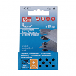 Bouton pression Anorak 15 mm Noir brillant sans outil