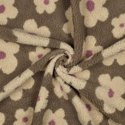 Tissu sherpa - Fleurs Taupe et beige