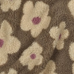Tissu sherpa - Fleurs Taupe et beige