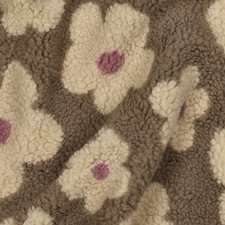 Tissu sherpa - Fleurs Taupe et beige