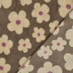 Tissu sherpa - Fleurs Taupe et beige