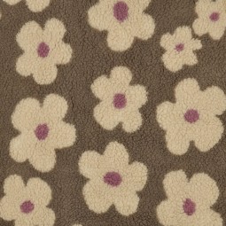 Tissu sherpa - Fleurs Taupe et beige