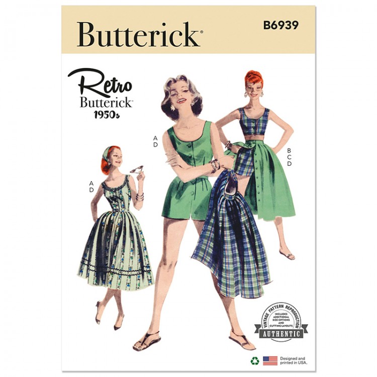 Patron Butterick 6939 - Combinaison, short jupe année 50