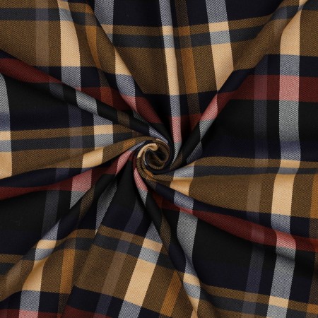 Tissu Polyester Viscose - Tartan gris rouge et jaune
