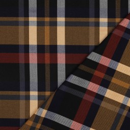 Tissu Polyester Viscose - Tartan gris rouge et jaune