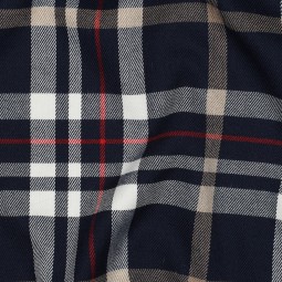 Tissu Polyester Viscose - Tartan marine, camel et rouge