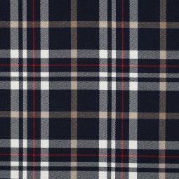Tissu Polyester Viscose - Tartan marine, camel et rouge
