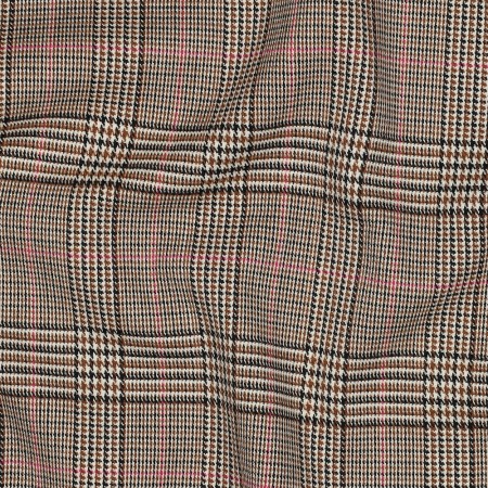 Tissu Polyester Viscose - Tartan camel et rose