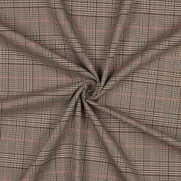 Tissu Polyester Viscose - Tartan camel et rose