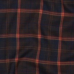 Tissu Polyester Viscose - Tartan marine, brun et camel