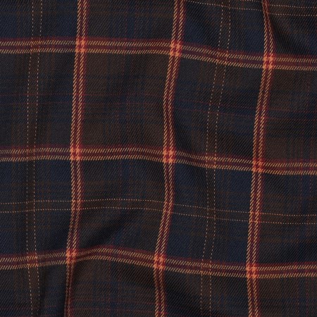 Tissu Polyester Viscose - Tartan marine, brun et camel