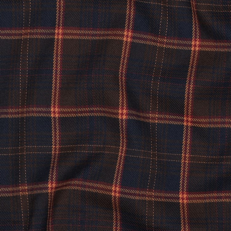Tissu Polyester Viscose - Tartan marine, brun et camel