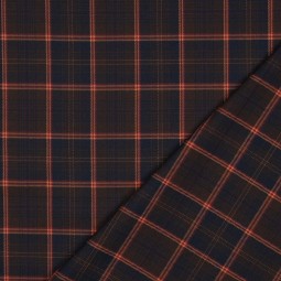 Tissu Polyester Viscose - Tartan marine, brun et camel