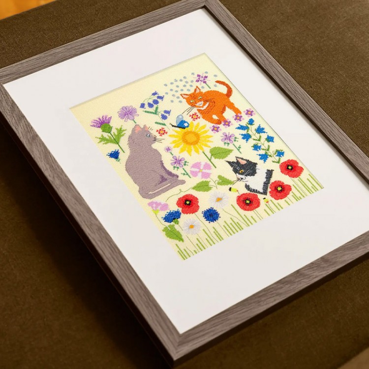 Kit de broderie point de croix - Chats dans les champs