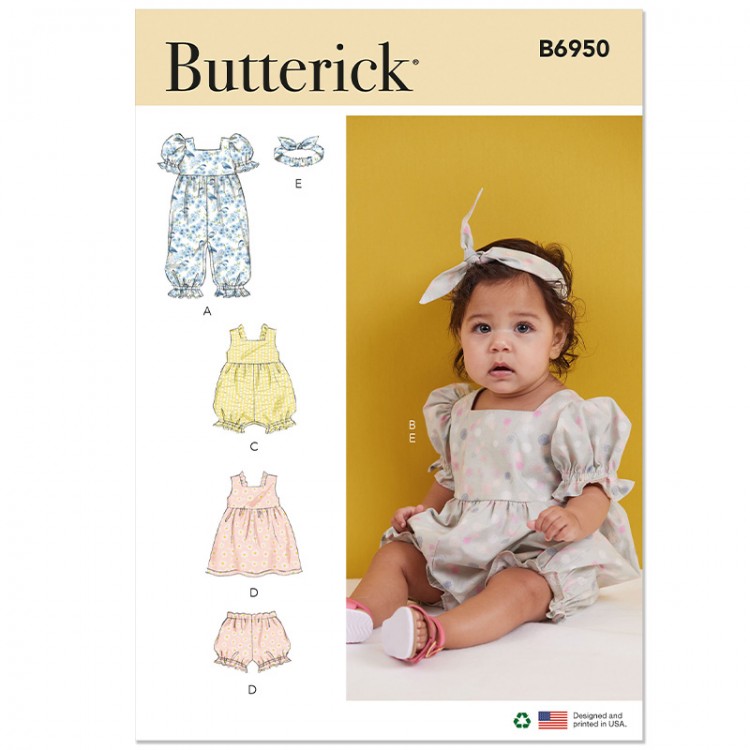 Patron Butterick 6950 - Barboteuse robe bébé