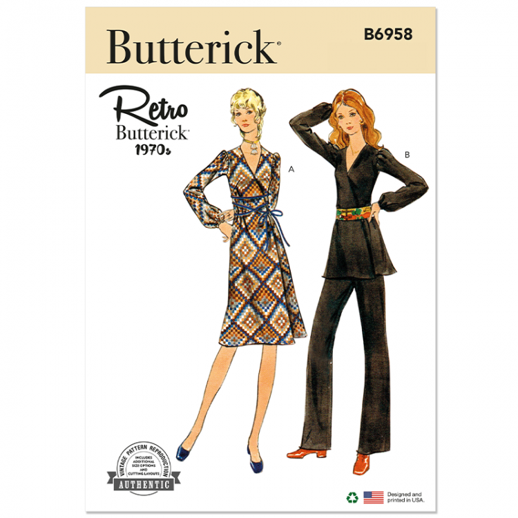 Patron Butterick 6958 - Robe et ensemble année 70